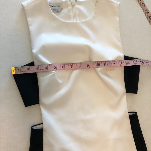 BEBE Women black White Color Block Sheath Dress size 2 Side Cut out Party - Picture 4 of 9
